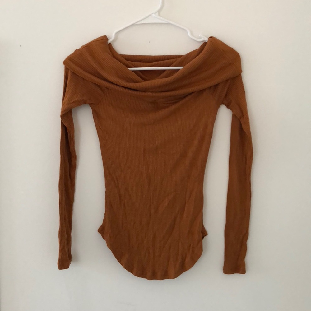off the shoulder brown shirt